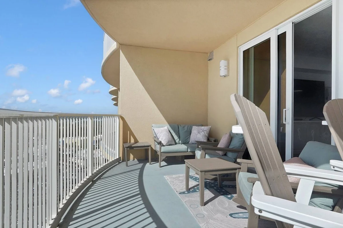 Furnished private balcony at Bon Temps PCB on the 21st floor of Calypso Tower III